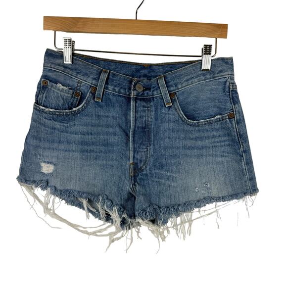 Levis 501 Womens Cutoff Distressed Denim Shorts Frayed Hem Sz 27 Everyday Casual - Picture 1 of 13